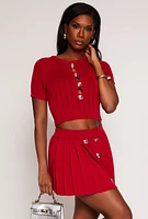 Womens Faux Button Detail Cut Out Top, Red, Size S