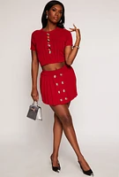 Womens Faux Button Detail Cut Out Top, Red, Size S