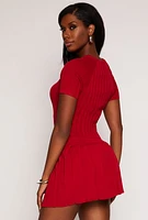 Womens Faux Button Detail Cut Out Top, Red, Size S