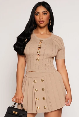 Womens Faux Button Detail Cut Out Top, S