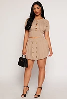 Womens Faux Button Detail Cut Out Top, S