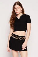 Womens Cropped Short Sleeve Polo Shirt, Black, Size L