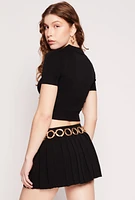Womens Cropped Short Sleeve Polo Shirt, Black, Size L