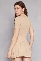 Womens Cropped Short Sleeve Polo Shirt, Beige, Size XL