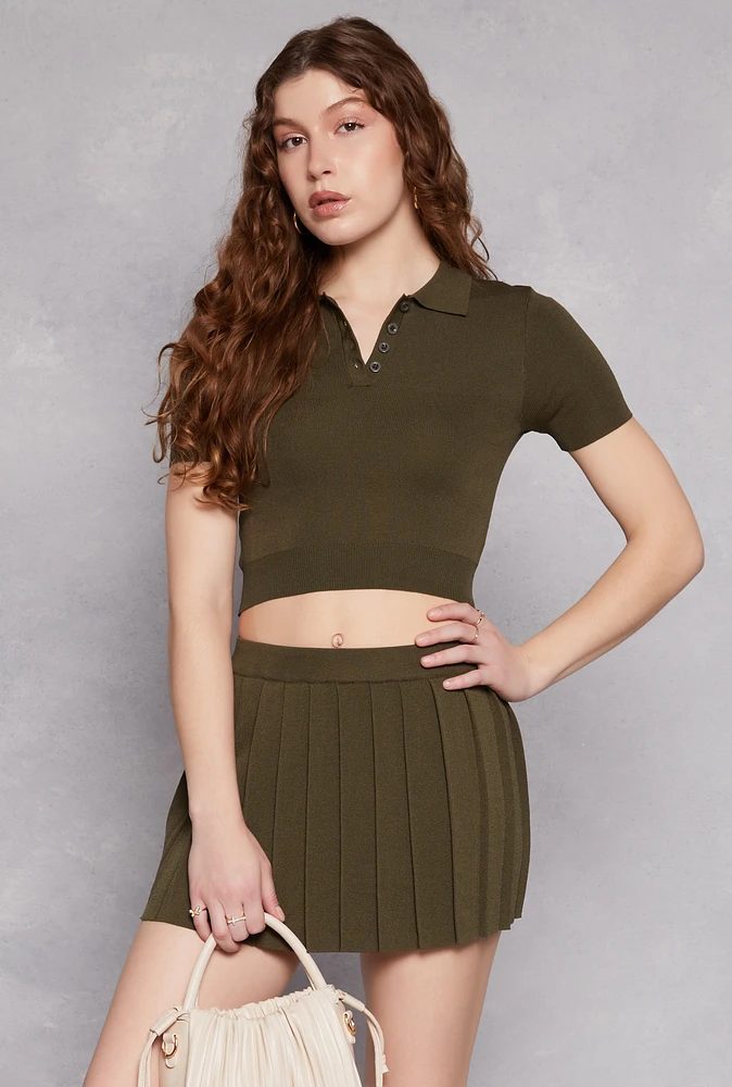 Womens Cropped Short Sleeve Polo Shirt, Green,