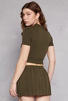 Womens Cropped Short Sleeve Polo Shirt, Green,