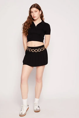 Womens Knit Pleated Tennis Skirt, Black, Size L