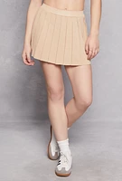 Womens Knit Pleated Tennis Skirt, Khaki, Size M