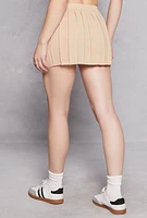 Womens Knit Pleated Tennis Skirt, Khaki, Size M