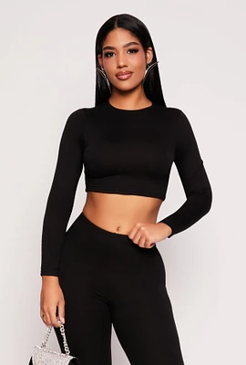 Womens Soft Knit Crew Neck Crop Top,