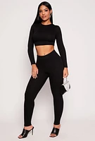 Womens Soft Knit Crew Neck Crop Top, Black, Size XL