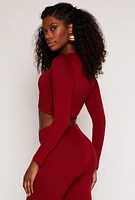 Womens Soft Knit Crew Neck Crop Top, Burgundy,