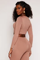 Womens Soft Knit Crew Neck Crop Top, Brown, Size XL