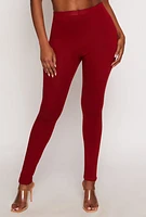 Womens Soft Knit High Waist Leggings, Burgundy, Size L