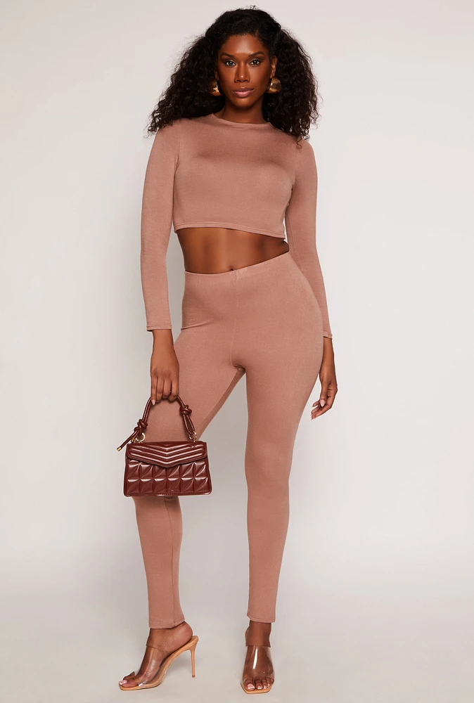 Womens Soft Knit High Waist Leggings,