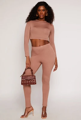 Womens Soft Knit High Waist Leggings,