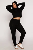 Womens Cable Knit Turtleneck Cropped Sweater, Black, Size S