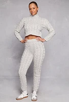 Womens Cable Knit Turtleneck Cropped Sweater, Grey,