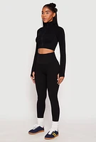 Womens Compression Rib Mock Neck Track Jacket, Black, Size S-M