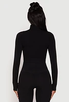 Womens Compression Rib Mock Neck Track Jacket, Black, Size S-M