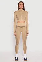 Womens Compression Rib Mock Neck Track Jacket, Beige, Size S-M