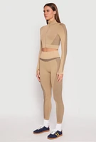 Womens Compression Rib Mock Neck Track Jacket, Beige, Size S-M