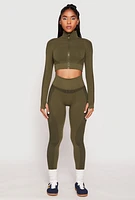 Womens Compression Rib Mock Neck Track Jacket, Green, Size S-M