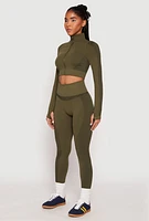 Womens Compression Rib Mock Neck Track Jacket, Green, Size S-M