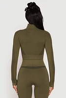 Womens Compression Rib Mock Neck Track Jacket, Green, Size S-M