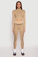 Womens Seamless Compression Rib Leggings, Khaki, Size L-XL
