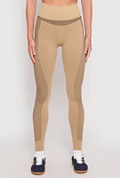 Womens Seamless Compression Rib Leggings, Khaki, Size L-XL
