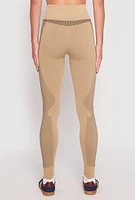 Womens Seamless Compression Rib Leggings, Khaki, Size L-XL