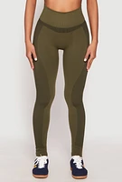 Womens Seamless Compression Rib Leggings, Green, Size L-XL