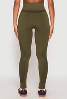 Womens Seamless Compression Rib Leggings, Green, Size L-XL