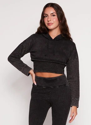 Womens Acid Wash Shrug Hoodie with Ribbed Tank Top, Black, Size M