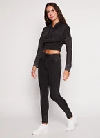 Womens Acid Wash Shrug Hoodie with Ribbed Tank Top, Black, Size M