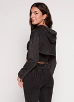 Womens Acid Wash Shrug Hoodie with Ribbed Tank Top, Black, Size M