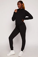 Womens Drawstring Hem Pullover Hoodie, Black, Size S