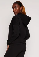 Womens Drawstring Hem Pullover Hoodie, Black, Size S