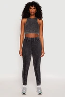 Womens Ribbed Knit Acid Wash Racerback Crop Top, Grey, Size XL