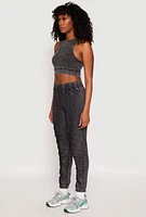 Womens Ribbed Knit Acid Wash Racerback Crop Top, Grey, Size XL