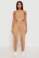 Womens Ribbed Knit Acid Wash Racerback Crop Top,