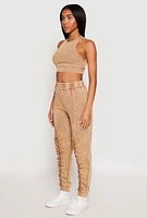 Womens Ribbed Knit Acid Wash Racerback Crop Top,