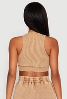 Womens Ribbed Knit Acid Wash Racerback Crop Top,