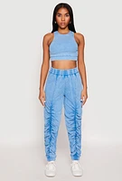 Womens Ribbed Knit Acid Wash Racerback Crop Top, Blue,