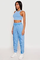 Womens Ribbed Knit Acid Wash Racerback Crop Top, Blue,