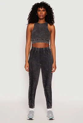 Womens French Terry Acid Wash Stacked Joggers, Grey, Size S