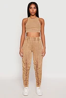 Womens French Terry Acid Wash Stacked Joggers, Khaki, Size M