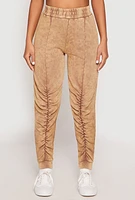 Womens French Terry Acid Wash Stacked Joggers, Khaki, Size M