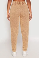 Womens French Terry Acid Wash Stacked Joggers, Khaki, Size M